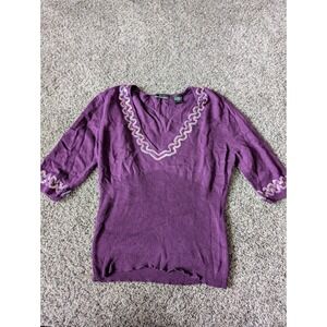 Moda International‎ Purple Silk Cashmere Sequin V-Neck Y2K Sweater M